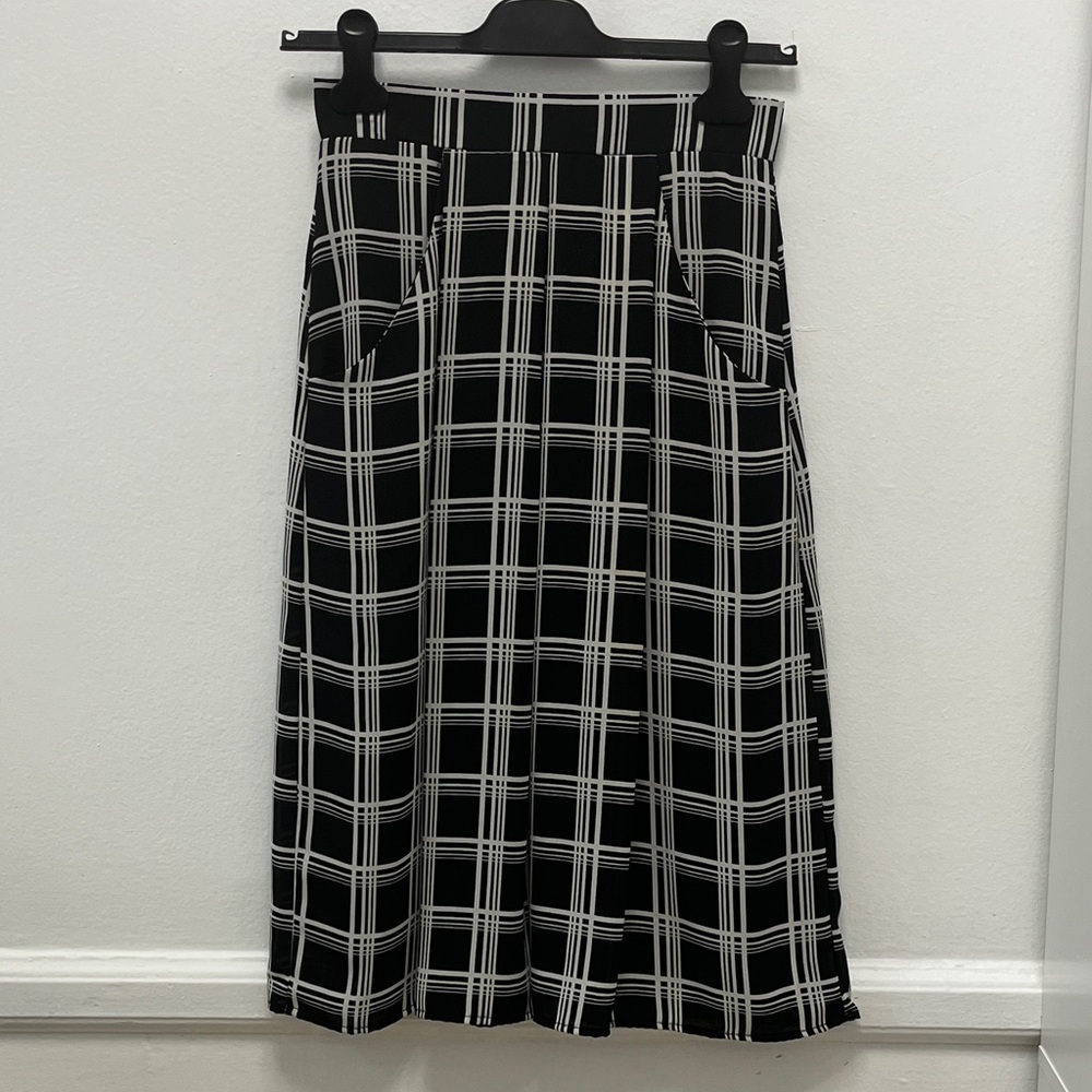 Free Press Black and White Checkered A-Line Skirt